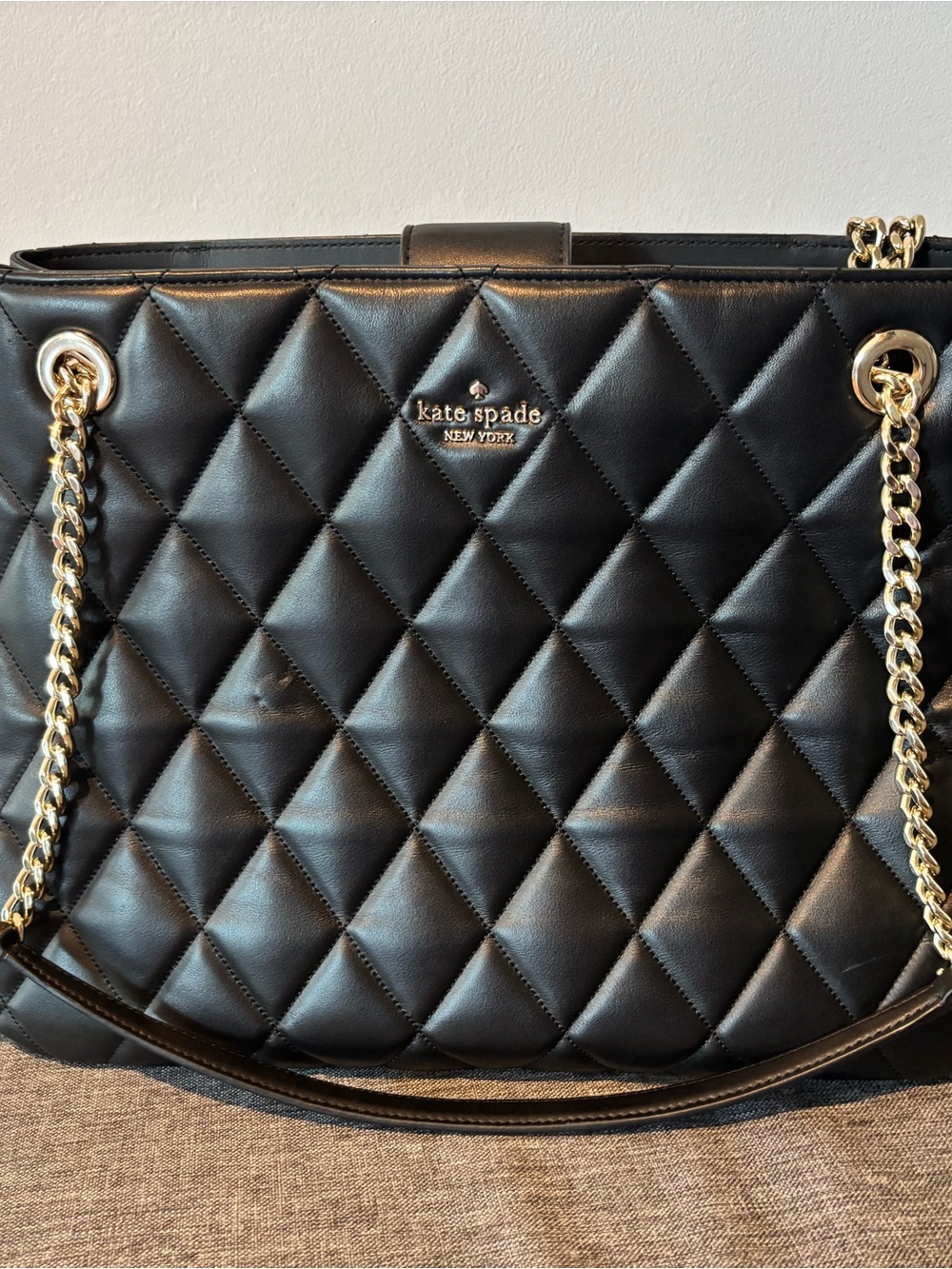 kate spade Black Quilted Shoulder Bag with Gold Chain